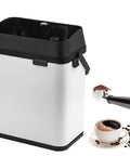 Electric Coffee Handle Cleaner Knock Box Heavy Hitter with black top and silver body for easy espresso puck cleanup.
