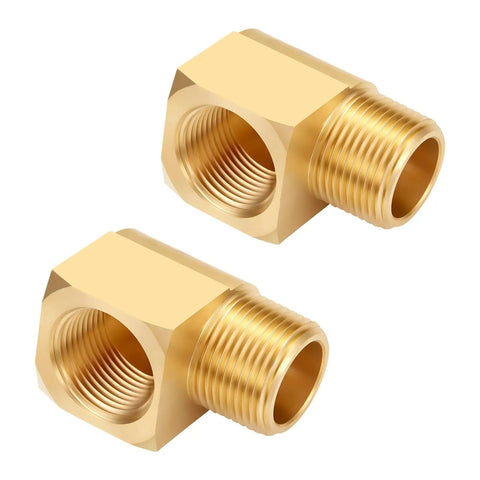 Beefy Brass 90 Degree Pipe Elbow Fittings Half Inch NPT Male To Half Inch NPT Female 2 Pack Heavy Duty Barstock For Gas Systems