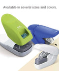 Green, blue, and white desktop staple free stapler with compact design, available in several colors, perfect for home, school, or office.