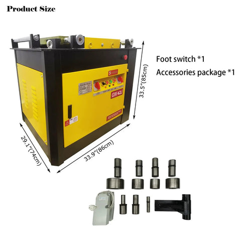 Heavy Duty Electric Rebar Bender Machine With Smooth 0 To 180 Degree Bending Control For Round Steel Rods And Ribbed Rebar Projects A Kickass Workhorse For Field Builders Crews - product size and accessories layout.
