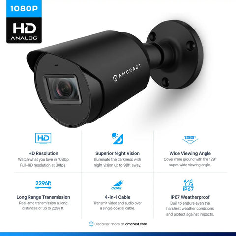 Outdoor Full HD 1080P Bullet Security Camera Quadruple 4 In 1 HD CVI TVI AHD Analog 2 Megapixel Night Vision 98 Feet Metal Housing