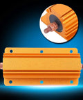 Beefy 200W 4R High Power Aluminum Housing Resistor For Industrial Equipment With Mounting Holes Heavy Duty Power Resistor For Power Supplies And Industrial Electronics Durable Component For Demanding Applications, orange aluminum body with threaded terminals