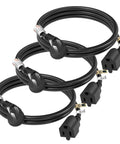 Three Pack 3 Feet Flat Plug Extension Cord 14 AWG 15A 1875W Heavy Duty Black Space Saving Power Cords For Home Office And Garage