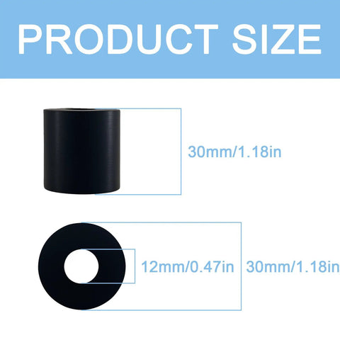 Hefty M12 Rubber Spacer And Anti Vibration Mount With Shock Absorbing NBR Cushion, size 12mm inner diameter, 30mm thick, black.