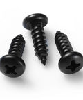 Number Eight By Three Quarters Inch Self Tapping Pan Head Wood Screws With Phillips Drive And Black Oxide Finish for easy installation.