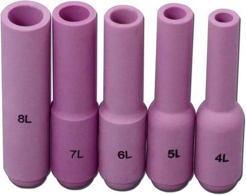 Pro Grade TIG Alumina Ceramic Nozzles Long Cups Kit For PTA DB SR WP 17 18 26 Welding Torch assorted sizes close-up