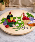 Hand Painted 13 Inch Lazy Susan With Wine And Fruit Design, Bamboo Turntable Serving Tray for Kitchen Table or Spices
