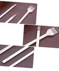 8-Piece Leather Craft Tool Kit With Sharp Rhombus-Tooth Punches for precise leatherwork on textured brown material.