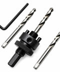 Heavy Duty Bimetal Hole Saw Arbor Mandrel With Rock Solid 3/8 Inch Hex Shank Adapter and pilot bits for cutting metal or drywall.