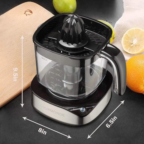Luukmonde Electric Citrus Juicer 1.2L Large Volume Orange Squeezer Powerful Motor with black design on a countertop.