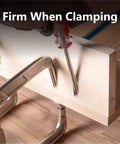 Heavy Duty Quick Release Pocket Hole Clamps Pair Featuring Lock Tight Right Angle Vise Grips clamping MDF with a screwdriver.