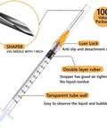 Premium 100 Pack 1Ml Luer Lock Syringes With 25Gauge Needles, Heavy Duty Industrial Disposables with transparent tube and anti-slip design.