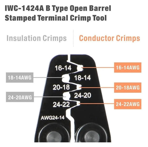 Get That Heavy Duty Crimping Tool Kit For Your Auto Repair Gig With Professional Multitask Terminals And Weather Pack Removal Gear That Makes Wiring Jobs Super Dope And Effortless Every Single Time. IWC-1424A B Type open barrel crimp tool for 14-24 AWG terminals