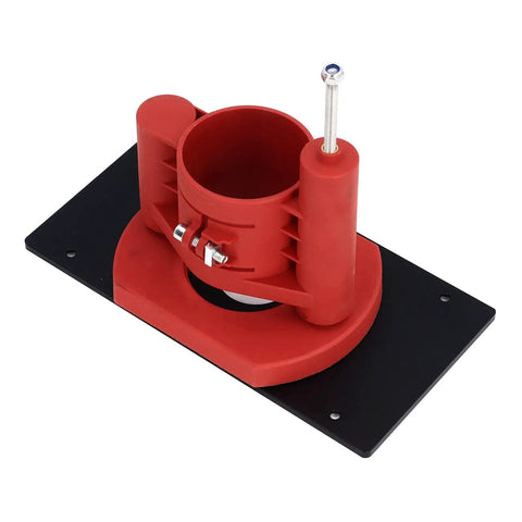 Router Lift Base Kit Slick Flip Tray Insert Plate Polished Abs Body Stainless Steel Spindle Ultra Smooth close-up view with red and black design.