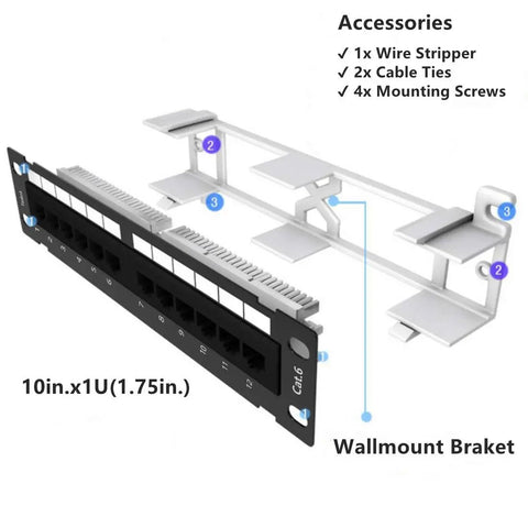 Cat6 12 Port Unshielded Patch Panel With Rack And Wall Mount Brackets For Solid Gigabit Speed Includes Mini Punch Down Tool And Color Coded Ports No Sweat Setup Straight Shot Network Upgrade