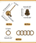 Antique Bronze Ball Stud Earring Findings Set With Horizontal Loops Ear Nuts And Iron Jump Ring 40 Pcs For Jewelry Making 15mm DIY Craft Supplies Kit Essentials, 5mm