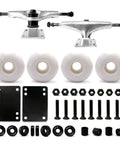5.0 Skateboard Trucks Silver Kit With 52mm Wheels Abec 7 Bearings 1 Inch Hardware 2mm Riser Pads Spacers