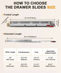 18 Inch Soft Close Undermount Drawer Slides 2 Pairs With Concealed Rear And Bottom Mount Rails Extension Smooth Glide For Easy Access Quiet Operation Cold Rolled Zinc Plated Steel Great For Face Frame Or Frameless Cabinets Includes Locking Screws, size chart