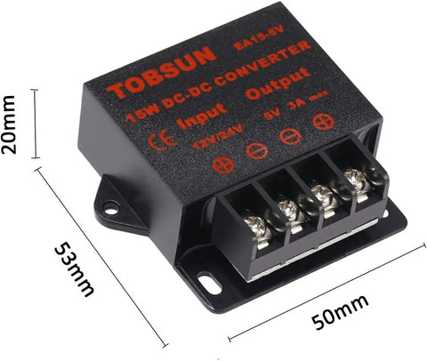 12V or 24V to 5V 3A Buck Converter Power Supply Module with 95 Percent Efficiency 15W Output, durable plastic case