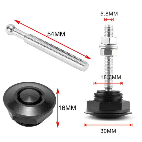 Components of 8 Pack 1.25 Inch Universal Hood Pins Quick Release Lock Latch For Car Bumper And License Plate Clip Push Button Bonnet With Stainless Steel Rods And Black Anodized Finish
