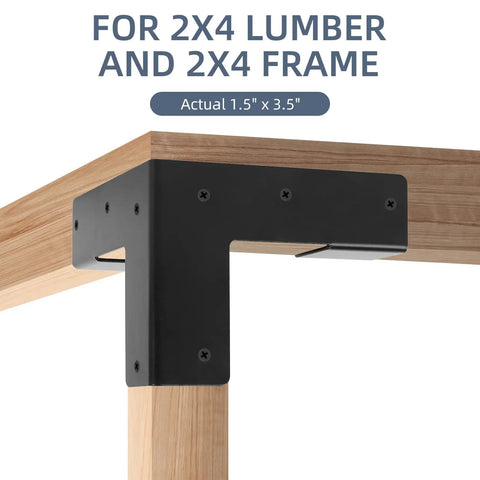 8 Piece 3 Way Workbench Corner Bracket Set For 2x4 Lumber Actual 1.5x3.5 Inch Wood Heavy Duty DIY Workbench Kit For Custom Work Table Black With Screws Included For Fast Setup And Strong Lasting Stability In Any Home Workshop