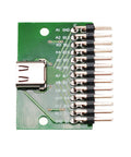 USB 3.1 Type C 24 Pin Breakout PCB Board single piece with labeled pins and through hole mounts