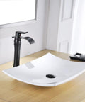 Oil Rubbed Bronze Vessel Sink Faucet With Waterfall Spout Farmhouse Single Hole Bathroom Faucet Pop Up Drain Single Handle Lavatory Mixer Tap