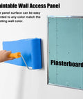 Smooth Finish Paintable Flush Mount Plumbing Access Panel For Drywall Sheetrock Hidden Wall Door With Easy Spring Loaded Pop Out Mechanism 36 By 40 Inches Tough Aluminum Frame, showing painting process.