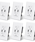 Six-pack of Dual USB Wall Outlet With 4.0A Fast Charging, 20 Amp Duplex Tamper Resistant Receptacle, Wall Plate Included, UL Listed, Glossy White.
