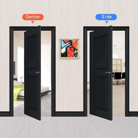 Beefy Pivot Door Hardware Hidden Hinges For Secret Doors And Bookcase Doors, showing door open angles in a room, 2-pack