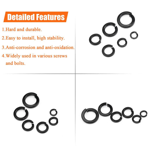 Detailed features of 50 Pack 8.8 Grade Alloy Steel M12 Split Lock Washers, Spring Lock Washers For Screws And Bolts, Heavy Duty Jobsite Grade Black Finish