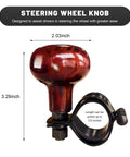 Woodgrain Steering Wheel Spinner Knob For Cars One Handed Turn Aid Anti Slip Ball Handle Smooth Turning Assist Fatigue Fighting Steering Helper Easy Grip Brown Finish shown with measurements
