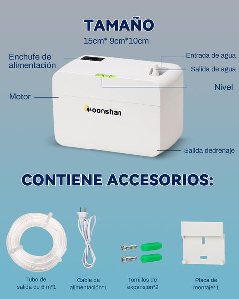 Mini Condensate Pump For HVAC 100 240V Automatic Condensation Drain Removal Whisper Quiet 25 dB Noiseless Operation 16 Foot Tube Wall Mounted For Air Conditioner Furnace Dehumidifier Ice Maker with accessories.