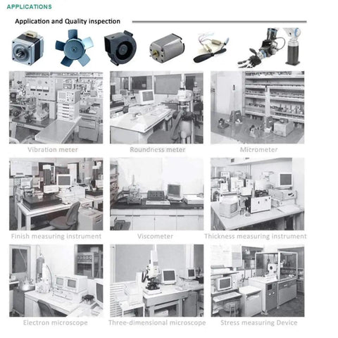 Image showing various measurement instruments for quality inspection in an industrial lab setting.