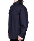 Side view of Light Weight Flame Resistant Shirt For Men CAT2 6.5oz Navy Fire Retardant Welding Shirt NFPA2112 Certified