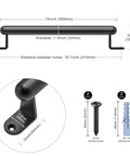 Diagram showing 17 Inch Barn Door Pull Handle For Sliding Doors And Gates, Heavy Duty Metal Fence Gate Pull, black finish, with dimensions and hardware included.