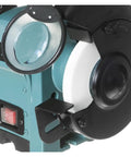 Close-up of All In One 6 Inch Bench Grinder Polisher For Metal Stone And Woodworking, showing wheel and magnifier detail.