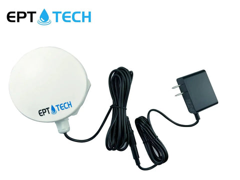 Smart TLC2206 WiFi Tank Level Monitor For Water Oil And Fuel, Remote Sensor, white round device, black power adapter