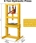 Heavy Duty 6 Ton Hydraulic H Frame Shop Press delivers strong cranking power with a classic yellow build and adjustable features.