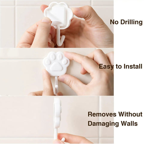 Top Shelf White Self Adhesive Wall Hooks Featuring Chic Paw And Oval Designs For Quick Snap Installation Stress Free Nano Adhesive Stripes