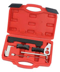 Top Shelf Car Timing Tool Kit Built like a Tank to Hold Your Engine Tight Includes Camshaft Belt Locking Pins and Tensioning Alignment Set Made from Tough Carbon Steel Fits 16V 1.4 1.6 1.8 Motors EN6340 KM6340 Garage Must Have Red Gear displayed in a red case showcasing components for engine timing.