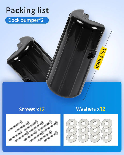 Two Pack Dock Corner Bumpers Heavy Duty Marine Guard For Edge And Hull Protection Black UV Resistant PVC With Stainless Steel Hardware Vertical Install For Straight Corners
