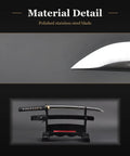 Close-up of Wakizashi Iaito For Iaido Practice, 21 Inch Unsharpened Stainless Steel Blade With Bo Hi Fuller detail