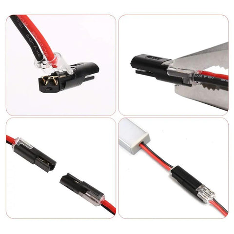 12 Pack 2 Pin 2 Way No Wire Stripping Toolless Quick Splice Wire Connectors For AWG 20-24 shown in use and detail