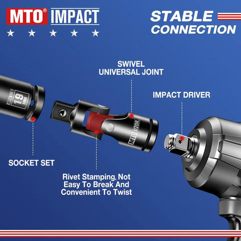 Universal Joint Socket Set For Any Angle With Half Inch Drive Swivel Adapters CR V Steel Construction For Wrench And Ratchet Use