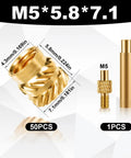 50 Pcs Dope 3D Printing Brass Nuts M5 Threaded Inserts Heat Set Tip Kit With Soldering Adapter, including dimensions