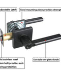 Side view of Exterior Keyed Entrance Handleset With Slim Square Locking Lever And Deadbolt In Iron Black Finish showing components.