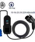 Level 2 Portable EV Charger For Electric Cars, On The Go Adjustable 16A 24A 32A With Type 1 J1772 Plug, heavy duty box, coiled cable.