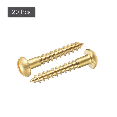 Brass Wood Screws M4 x 25mm Slotted Round Head Self Tapping 20 Pieces, durable fasteners for DIY woodworking projects.