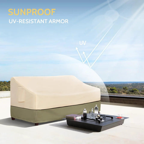 Waterproof Outdoor 3-Seater Sofa Cover Heavy Duty Protects Your Patio Furniture Up To 79W X 38D X 35H Inches With Durable Fabric All Weather Shield Easy Fit And Adjustable Straps For A Snug No Fuss Look shielding sofa from sun on patio